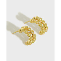 wholesale S925 Sterling Silver YH375 Korean Style Two-Row Beaded Pearl Stud Earrings, INS Minimalist Elegant Hoop Earrings for Women-18K gold [with sterling silver ear plugs]  925 silver