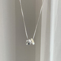 wholesale S925 Sterling Silver Herringbone Mabe Pearl Double Hoop Pendant Necklace, Versatile and Stylish Ins Minimalist Light Luxury Women's Collarbone Chain-Platinum>925 silver