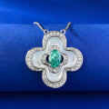 wholesale S925 Silver Four-Leaf Clover Paraiba Mother-of-Pearl Necklace, Fashionable and Versatile Commuter Pendant, Live Stream Best Seller-0-5