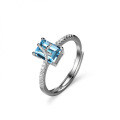 Sterling Silver Natural Blue Topaz Moissanite Princess Rectangular Ring-0-3