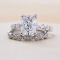 wholesale S925 Sterling Silver Retro Art Deco Radiant Wedding Ring Set, Pure Silver Bestseller-0-0