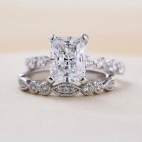 wholesale S925 Sterling Silver Retro Art Deco Radiant Wedding Ring Set, Pure Silver Bestseller-R009 Secondary Ring No.9