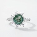 wholesale S925 Sterling Silver Cross-Border New Product Euro-American Style Green Moss Ring for Women, Fashionable Light Luxury Moss Agate Ring Wholesale Customization-0-2