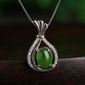 wholesale 925 Sterling Silver Inlaid Natural Hetian Jade Pendant with Certificate, Jade Fortune Bag Hollow Coin Purse Jasper Necklace-0-6