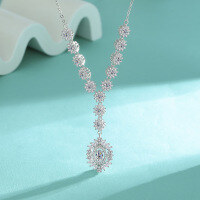 wholesale S925 Sterling Silver New Sunflower Moissanite Necklace, Elegant and Fashionable High-End Sense Collarbone Chain for Cross-Border Export-1.3 carats + oval 5x7 (zircon)  925 silver