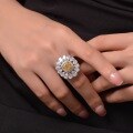 wholesale Metal material, 3ct chubby square ice flower cut light yellow 8*9o ring for women,/-0-2
