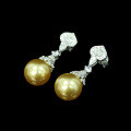 wholesale 925 Silver Gold-Plated Earrings with High-Carbon Diamonds and South Sea Gold Pearls, Fashionable and Exquisite Jewelry, Versatile Women's Earrings-0-3