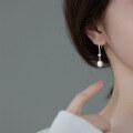 wholesale Metal: s925, Pearl Elegant Long Drop Earrings for Women, Summer Vintage Korean Style Ear Jewelry G9857-0-3