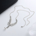 wholesale S925 Sterling Silver Vintage Mixed Small Sphere Wheat Spike Design Necklace, Artistic Chinese Style Versatile Collarbone Chain-0-2