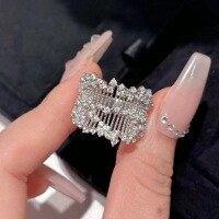 wholesale S925 Sterling Silver Sweet and Dazzling Starburst Net Diamond Ring, Brilliant as Stars Lace Full Diamond Ring, Pleated Skirt Band Ring-Platinum US No. 5 (Hong Kong 10-11)