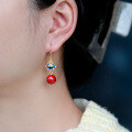 wholesale Silver-gilt, Enamel Cloisonné, Imperial Cinnabar Bead Earrings with Lotus Motif in Neo-Chinese Palace Retro Style-0-3