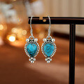 wholesale 925 Sterling Silver European and American Vintage Bohemian Style Turquoise Drop Earrings, Antique Long Dangle Earrings-0-0