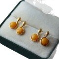 wholesale Pure Silver Plated with 18k Gold, Natural Aged Beeswax Ophidian Stud Earrings, Mustard Yellow Amber, Live Streaming Supply Chain Manufacturer Wholesale-0-4