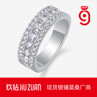 925 Silver 5-Row Full Pave Moissanite Ring for Women, Cross-Border New Luxury Style-R13816 Moissanite 3.0mm + 48 beads  US size 9/Hong Kong size 19