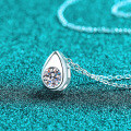 S925 Sterling Silver Moissanite Pendant Necklace, Teardrop Design, Minimalist and Versatile-0-0