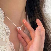 wholesale S925 Sterling Silver Bow Pendant Necklace for Women, Light Luxury Fashion Minimalist Collarbone Chain, New Daily Korean Trend-Sterling silver