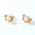wholesale S925 Sterling Silver Gold Plated Pearl Flower Earrings, Women's Fashion New Korean Style Small Fresh Minimalist Earrings from Source Factory-0-2