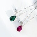 wholesale S925 silver water drop necklace for women, minimalist and versatile collarbone chain with ruby and emerald pendant, classic style, factory direct-0-0