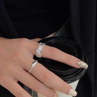 wholesale S925 Sterling Silver Adjustable Open Minimalist Versatile Ring for Women, Korean Spring Summer New Arrival High-End Fashion Band-Light luxury wave style (full sterling silver + open)