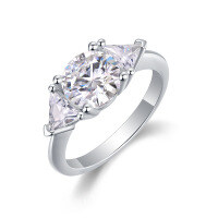 Metal Material Fashion Silver Non-Fading Moissanite Luxury Ring, Custom Processing for Cross-Border Niche Premium Sales.-R13559 Moissanite 2 carats + 2 x 4.5mm diamonds  US size 8/Hong Kong size 17