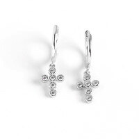 wholesale S925 Sterling Silver Zircon Cross Ear Hoops with Ear Clasps, Fashionable, Minimalist, Trendy, Versatile for Everyday Wear-Silver 925 silver
