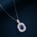 wholesale 925 silver new jewelry 3ct oval-shaped lab-grown sapphire 7*10 necklace hot-selling in cross-border markets-0-3