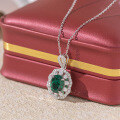 wholesale S925 Sterling Silver Full Set, Yuntong Jewelry New Cultivated Emerald Colored Gemstone Oval Pendant, Main Stone 8*10mm-0-3