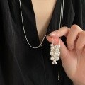wholesale S925 Sterling Silver Korean Style Grape Cluster Round Bead Necklace for Women, Ins Fashion Simple Adjustable Long Layering Collarbone Chain-0-1