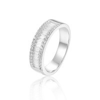 wholesale S925 Sterling Silver Zirconia Inlaid Wedding Ring, Unisex Cross-Border European and American Style Wide Band Rectangular Fancy-Shaped Imitation Diamond Ring-Zircon Ring (Half Circle Stone)  US 10 (China 22)