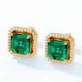 wholesale S925 Sterling Silver Gold-Plated Light Luxury Cultured Emerald Stud Earrings Women's Double Wear Style Earrings Wholesale-0-2