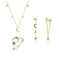 wholesale S925 Sterling Silver Fashion Star Moon Zircon Earrings Women Octagram Light Luxury Style Simple European American Ear Accessories-Single four-piece set 925 silver