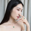 wholesale S925 Silver Minimalist Japanese Korean Style Open-Ended Green Malachite Donut Geometric Circle Ring for Women-0-3