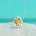 wholesale S925 Sterling Silver Colored Moissanite Sunflower Necklace, Luxury and Elegant Design Pendant Necklace for Girlfriend-0-0