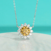 wholesale S925 Sterling Silver Colored Moissanite Sunflower Necklace, Luxury and Elegant Design Pendant Necklace for Girlfriend-1 carat necklace zircon