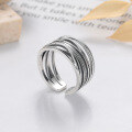 wholesale S925 Silver Fashion European and American Retro Vintage Cross-Winding Line Geometric Design Open Adjustable Ring-0-1