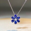 wholesale 925 Sterling Silver Flower Necklace for Women with Deep Blue Gemstone Pendant HW Style Forget-Me-Not Chain Cross-Border European and American Collar Chain Wholesale-0-3