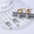 wholesale S925 Sterling Silver Twisted Hoop Earrings with Natural Pearls, Minimalist Style-0-1