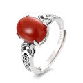 wholesale 925 Sterling Silver Auspicious Clouds and Ruyi Scepter Inlaid with Southern Red Agate Ring, Retro Literary Ethnic Style Temperament Ring-0-5