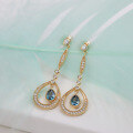 wholesale 925 Silver Gold-Plated with Micro-Inlaid Zircon and Sky Blue Topaz, New Korean and Japanese Light Luxury Style Long Drop Earrings for Wholesale-0-1