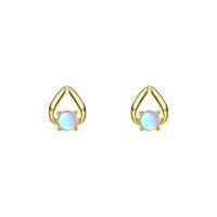 wholesale S925 Sterling Silver Moonstone Necklace And Mismatched Geometric Iridescent Stone Earrings-E4114-Gold 925 Silver