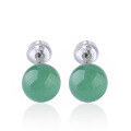 wholesale 925 Sterling Silver Inlaid 8mm Aventurine Earrings, Hanfu Qipao Vintage Style Green Bead Jade Earrings for Women-0-4