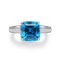 wholesale S925 Sterling Silver As-cut Square Ring for Women, Emerald Aquamarine Gemstone Tower Ring for Banquets-0-4