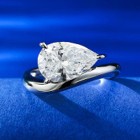 wholesale S925 silver jewelry ins style water drop diamond ring fashion basic 2 carat solitaire ring-R892 White>No. 5