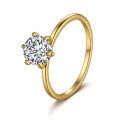 S925 Silver 18K Gold Plated 65mm Round 1ct Moissanite Six-Prong Ring-0-3