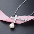 wholesale 925 Sterling Silver Cross Pearl Necklace for Women, European and American Ins Style, Small and Unique Design Collarbone Chain, One-Piece Drop Shipping Supply-0-1