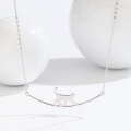 wholesale S925 Sterling Silver Minimalist Style Cat Necklace, Unique and Niche Versatile Accessory, Light Luxury Moon Cat Collarbone Chain-0-2