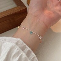 wholesale S925 Sterling Silver Round Rainbow Zircon Bracelet for Women, Small Batch Design, Ins Versatile Simple Sweet Style Hand Accessory-Sterling silver