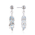 wholesale S925 Sterling Silver Korean-style New Foreign Trade Diamond-inlaid Earrings, Fresh and Popular Feather Drop Earrings-0-4
