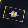 wholesale S925 silver ladies' diamond ring with pink, yellow, and white diamonds, 7*7 cushion-shaped halo setting-0-3