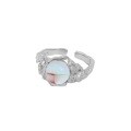 wholesale S925 Sterling Silver Korean Version Ins Indie Design Irregular Surface Micro-Set Moonstone Textured Open Adjustable Ring for Women-0-4